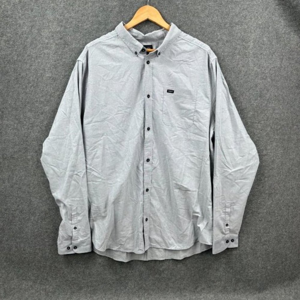 RVCA Long Sleeve Button Down Dress Shirt Casual Slim Fit Mens Size XXL Grey